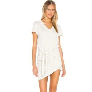 Monrow Super Soft Short Sleeve V-neck Dress in Light Heathered Grey Size L